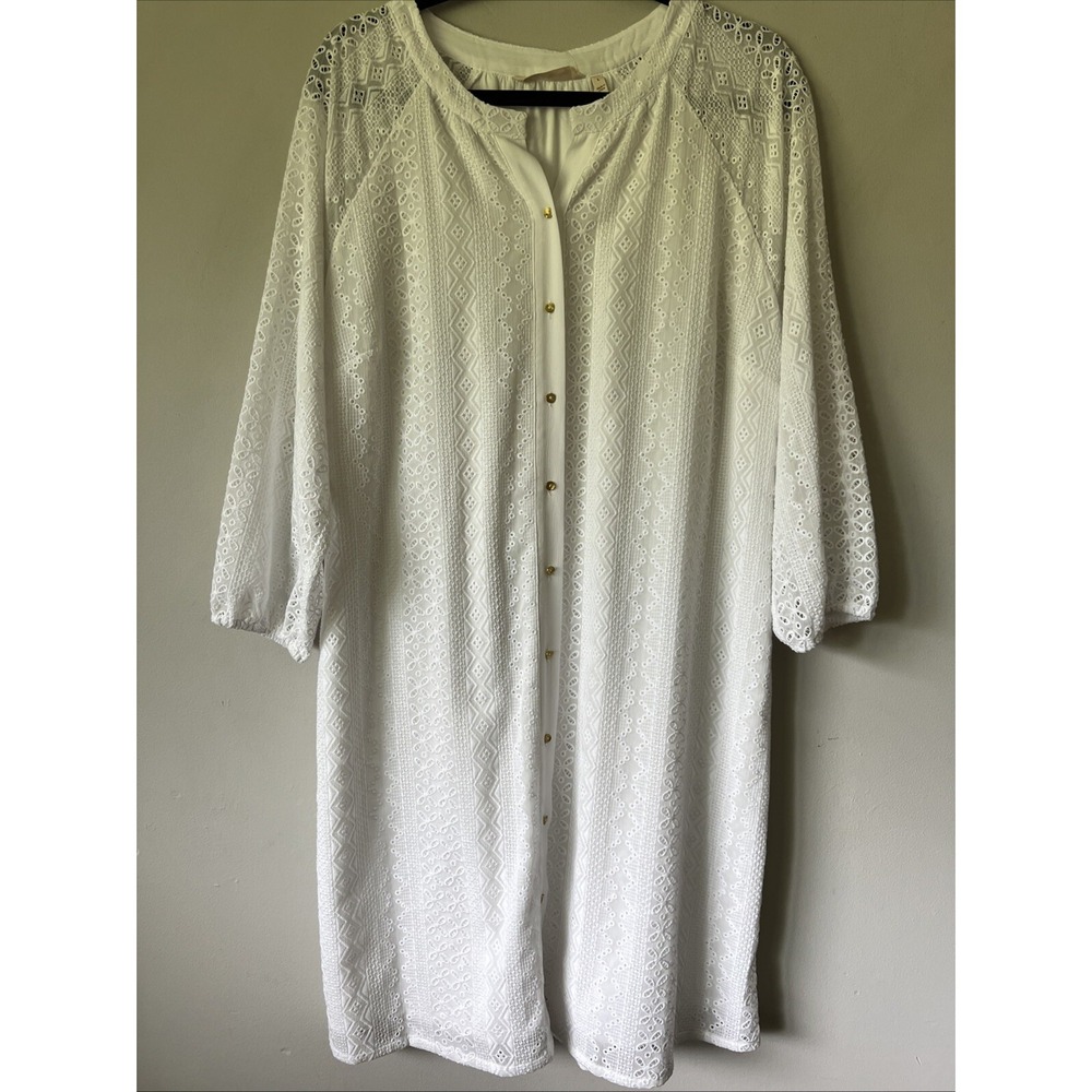 Soft Surroundings White Eyelet Holland Button Down Dress Size L NWT Cottagecore